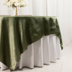 Satin 90"x90" Table Overlay Square Tablecloth Dusty Sage Green - Smooth Finish Table Topper