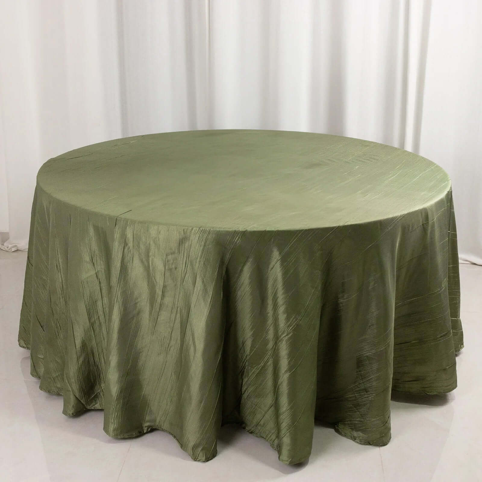 Taffeta 120" Round Tablecloth Dusty Sage Green - Seamless Accordion Crinkle Table Cover