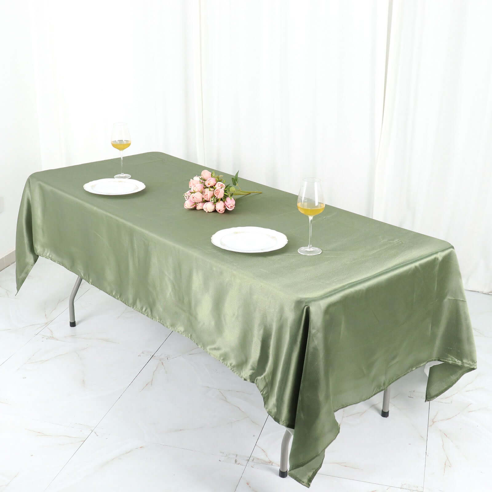 Satin Rectangular 60"x102" Tablecloth Dusty Sage Green - Smooth and Lustrous Table Cover