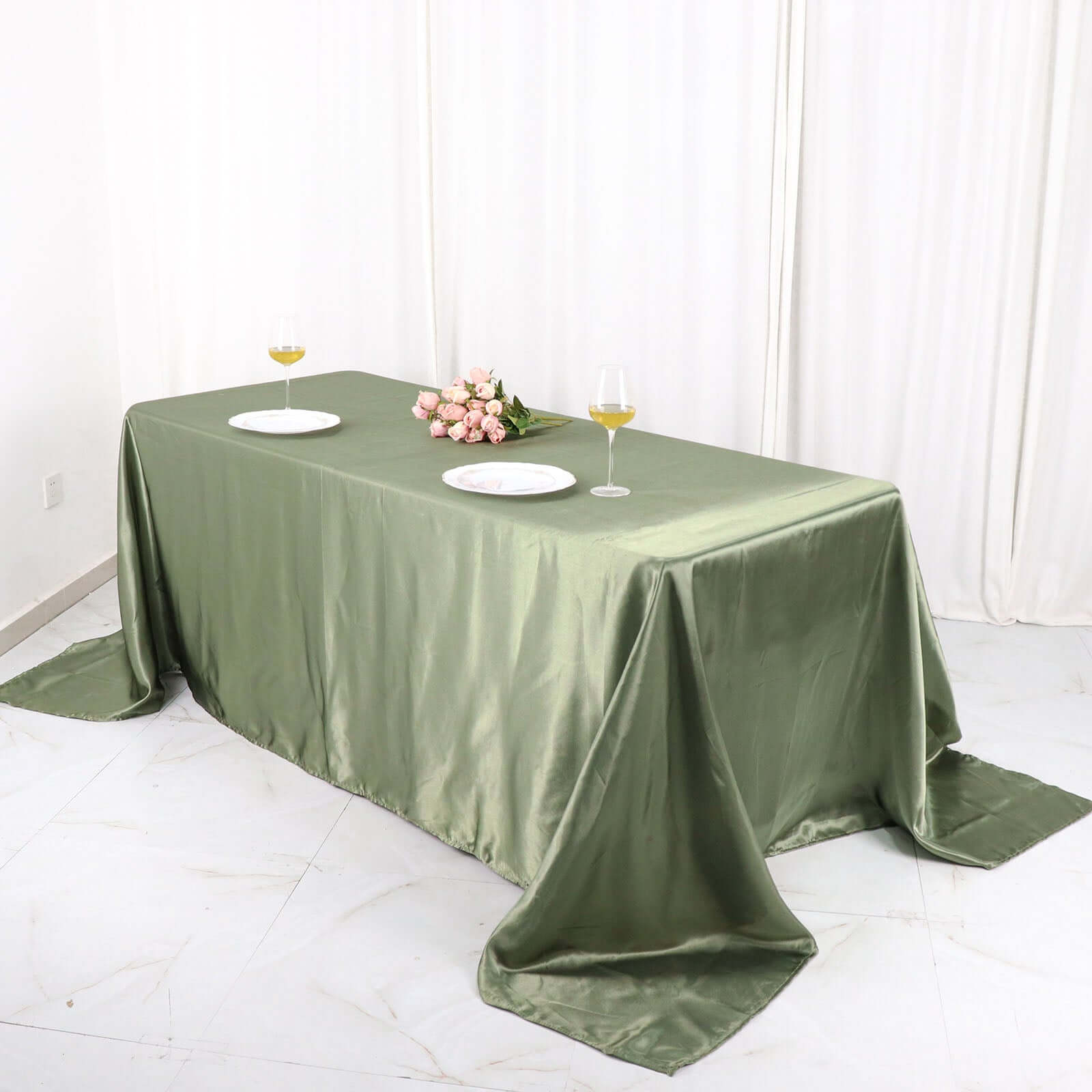 Satin Rectangular 90"x132" Tablecloth Dusty Sage Green - Seamless Table Cover