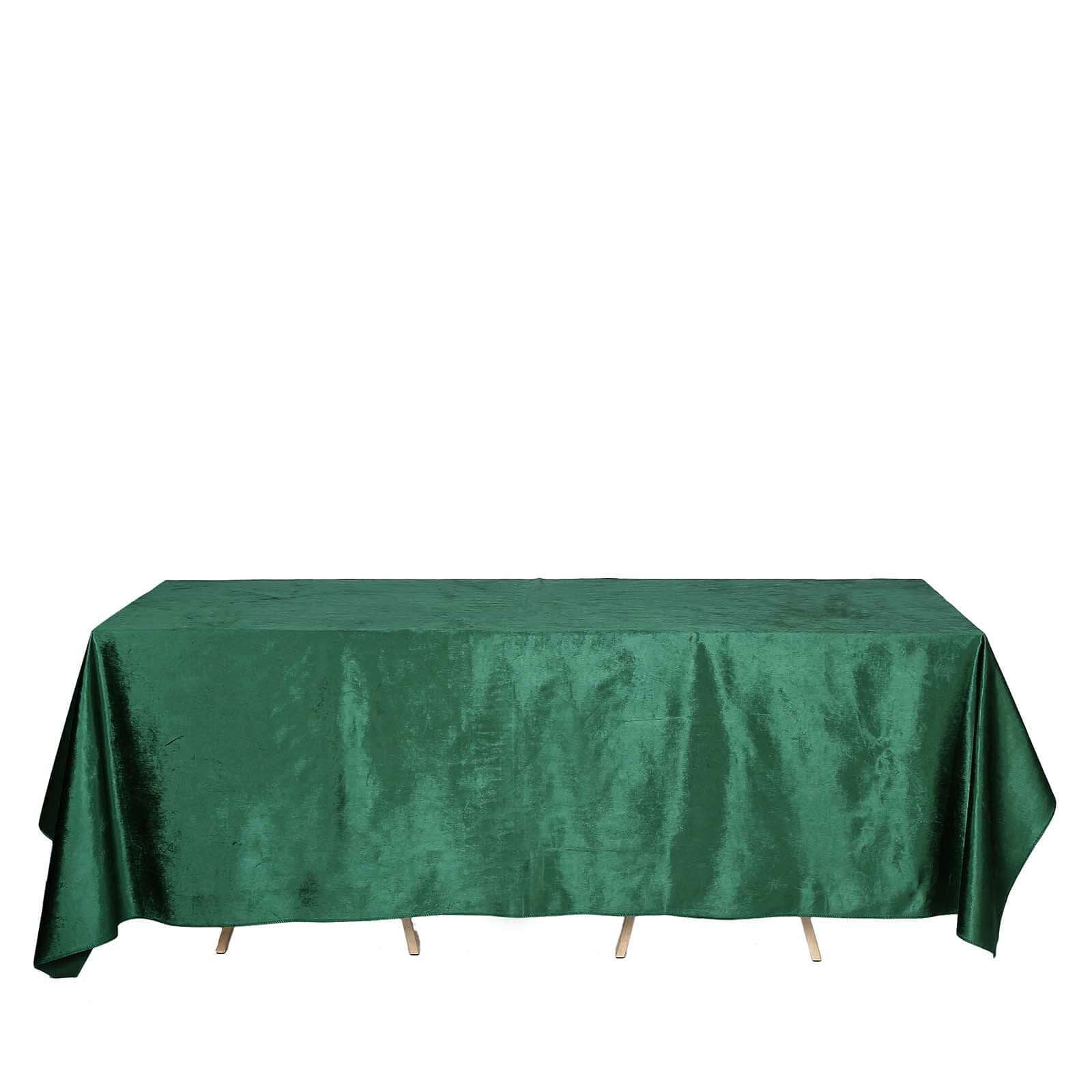 Premium Velvet 90"x132" Rectangle Tablecloth Hunter Emerald Green - Reusable Soft & Seamless Table Cover