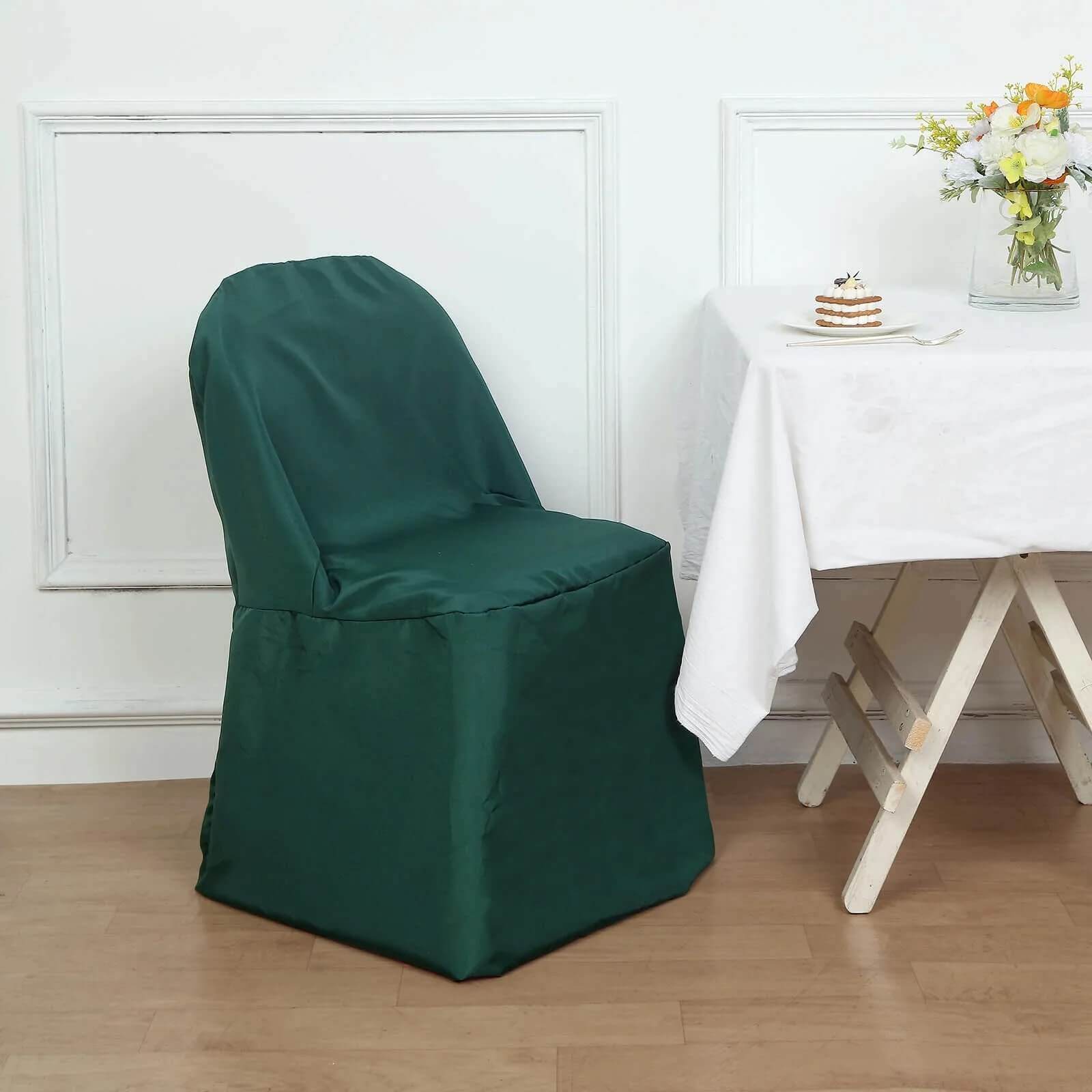 10 Pack Polyester Chair Covers for Folding Chairs Hunter Emerald Green - Wrinkle-Free Stain-Resistant Slip-On Slipcovers