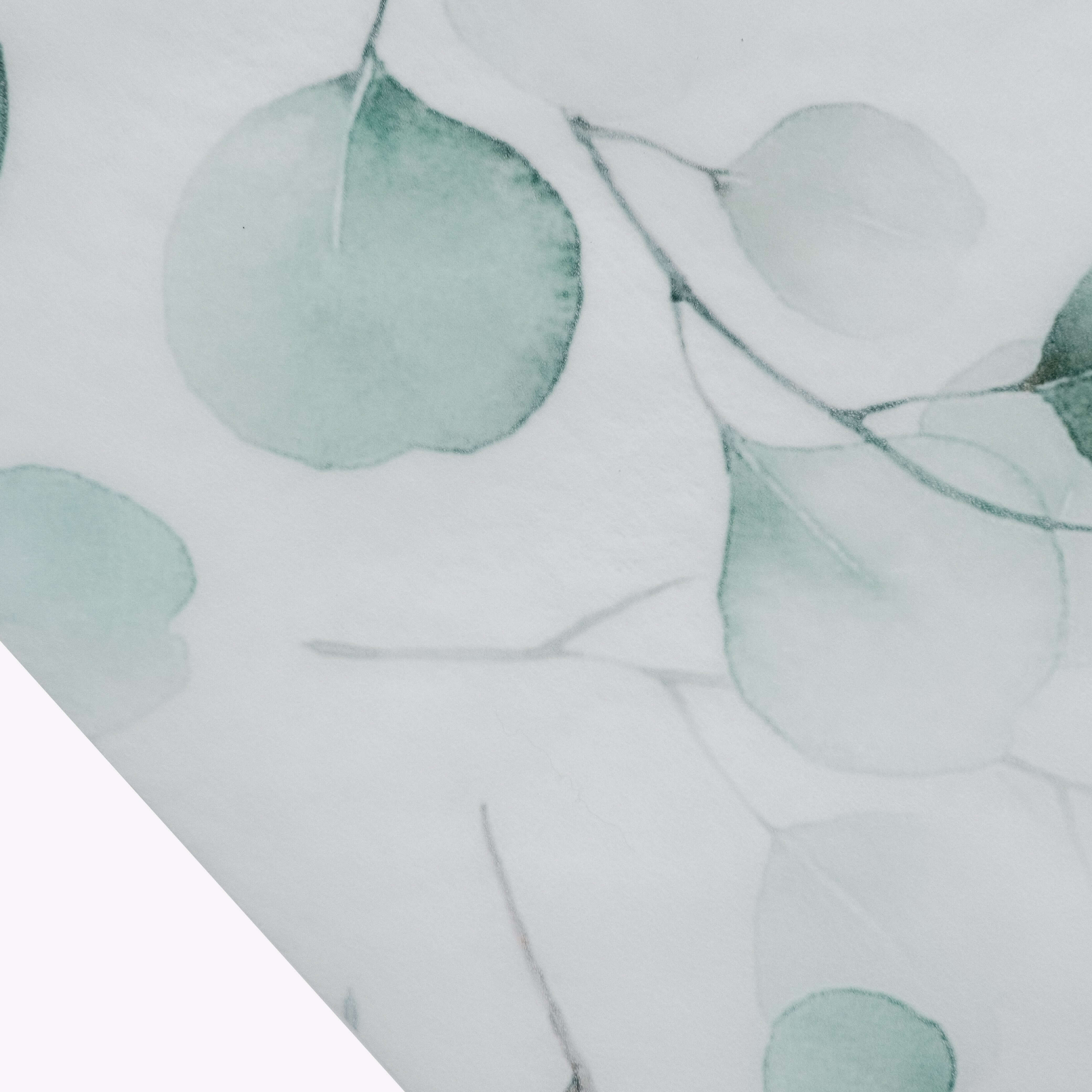 Disposable Table Runner 11"x108" White with Green Eucalyptus Leaves Print - Non-woven Stylish Spring Summer Dining Decor