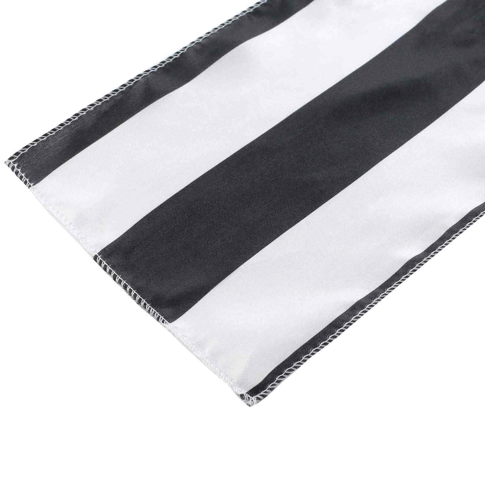 5 Pack Satin 6"x108" Chair Sashes Black/White Stripes - Sophisticated Decor for Weddings & Gatherings