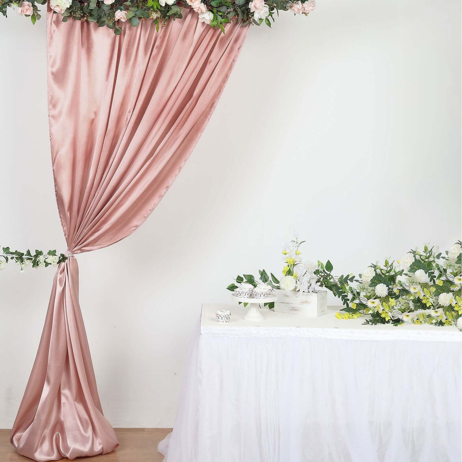 8ftx10ft Dusty Rose Satin Event Curtain Drapes, Backdrop Event Panel