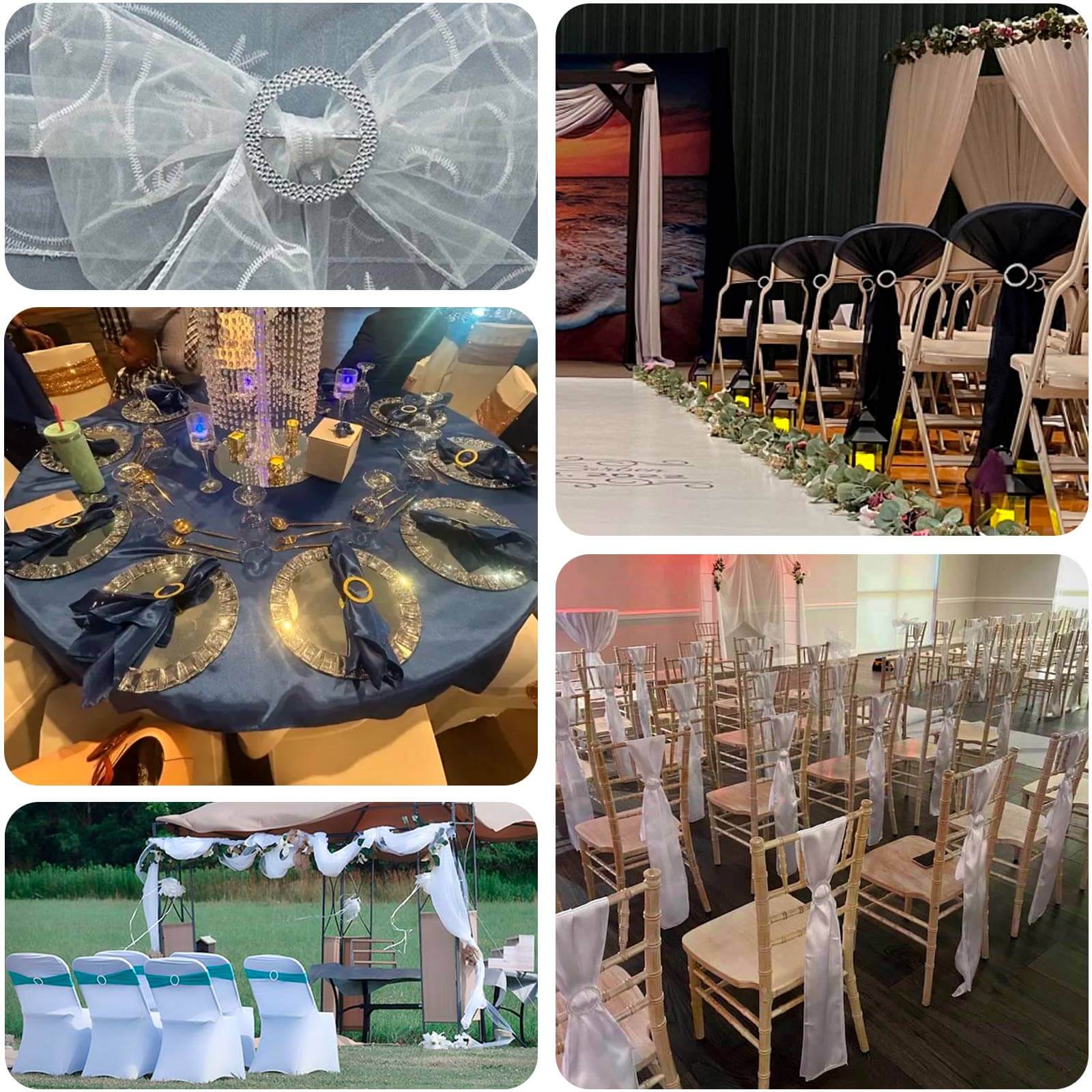 20 Pack Diamond Round Chair Sash Band Buckle Pins Royal Blue - Timeless Rhinestone Napkin Rings 2.5"