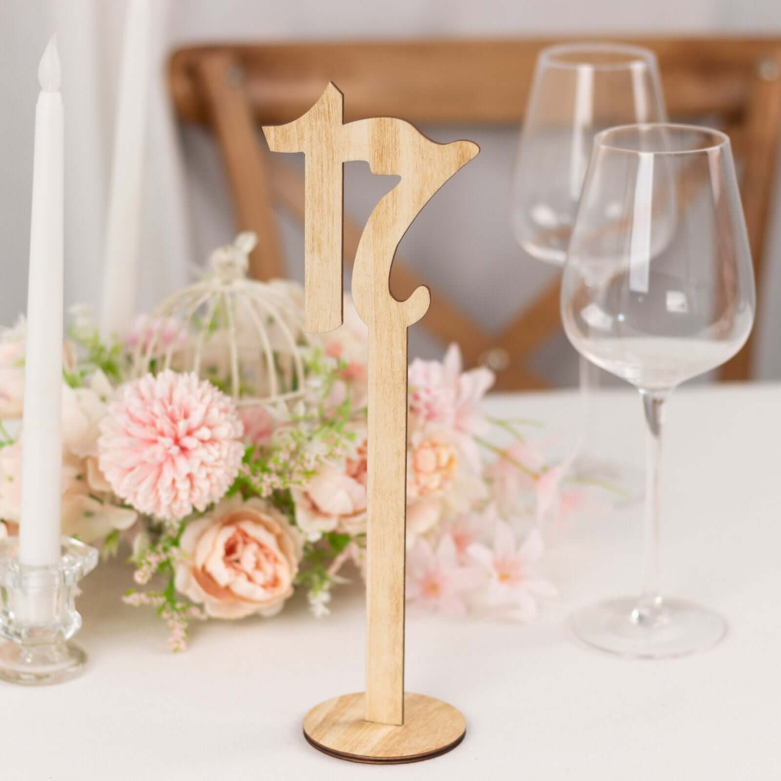 Set of 20 Wooden Wedding Table Numbers Natural 1-20 with Round Holder Base - Rustic Table Signs for Receptions 11" Tall