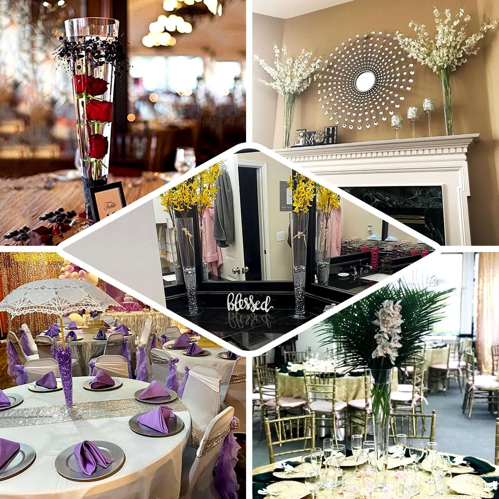 6-Pack Glass Trumpet Vases Clear - Durable Design for Chic Event Displays 24"