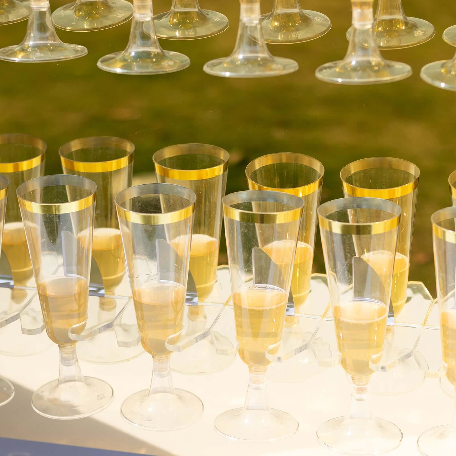 2-Tier Champagne Glass Holder Display Stand Table Top in Gold Mirror Finish - Modern Stemware Rack Cocktail Drink Holder with 18 Hooks for Events & DIY Bars 25"