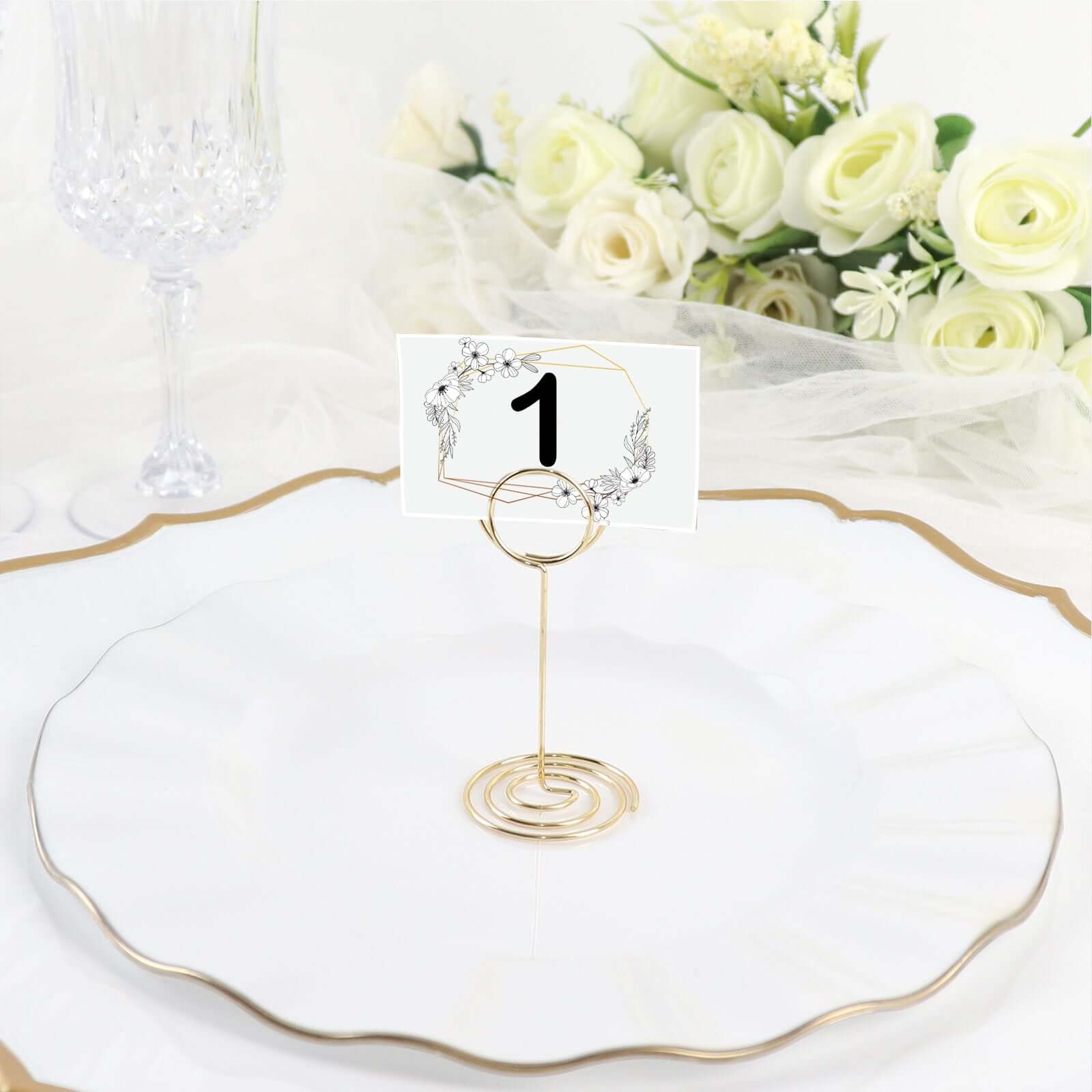 10-Pack Metal Card Holder Stands Mini Circle Hoop Design Gold - Table Number Stands and Wedding Place Card Menu Clips 3.5"