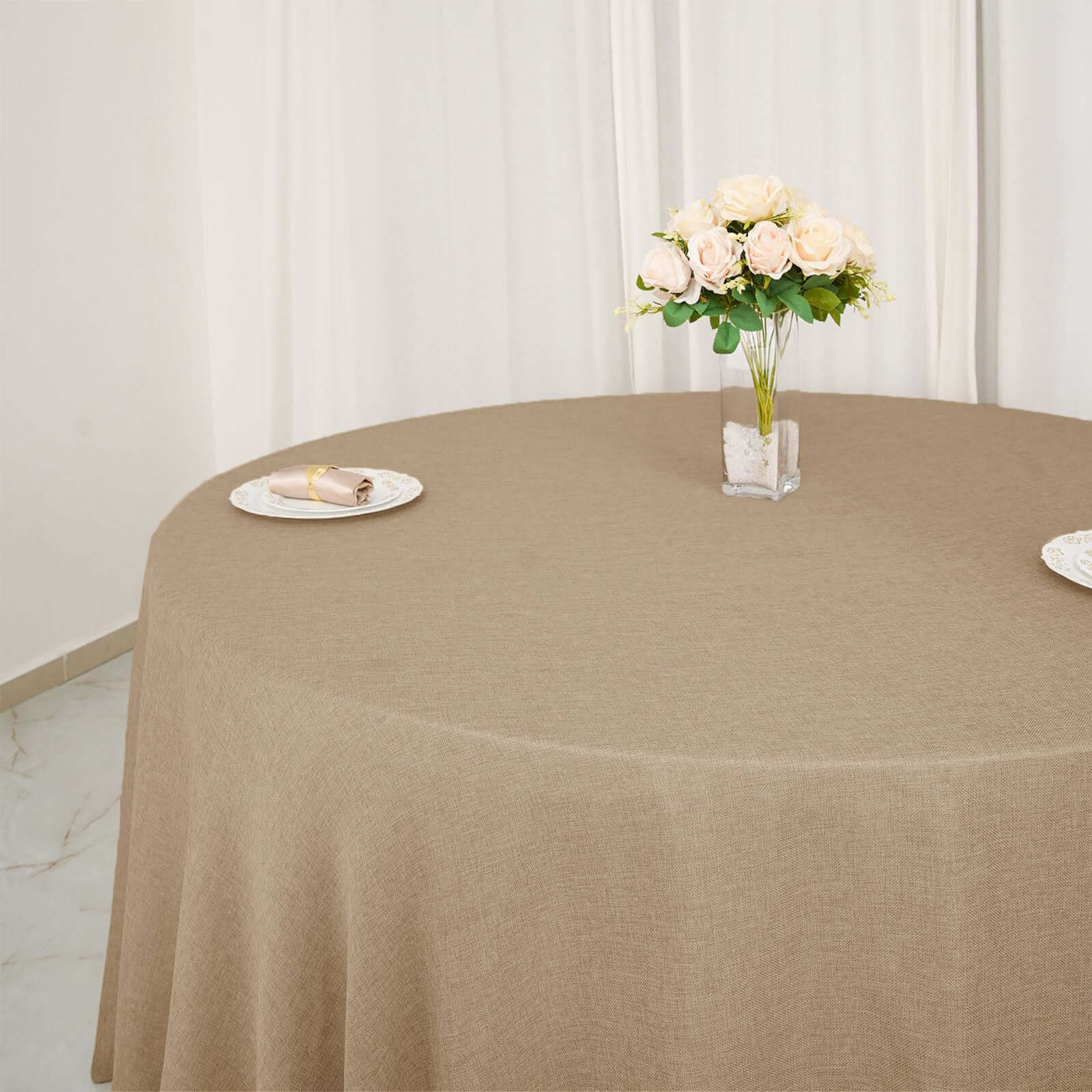 Faux Burlap Jute 108" Round Tablecloth Natural - Rustic Event Table Linen