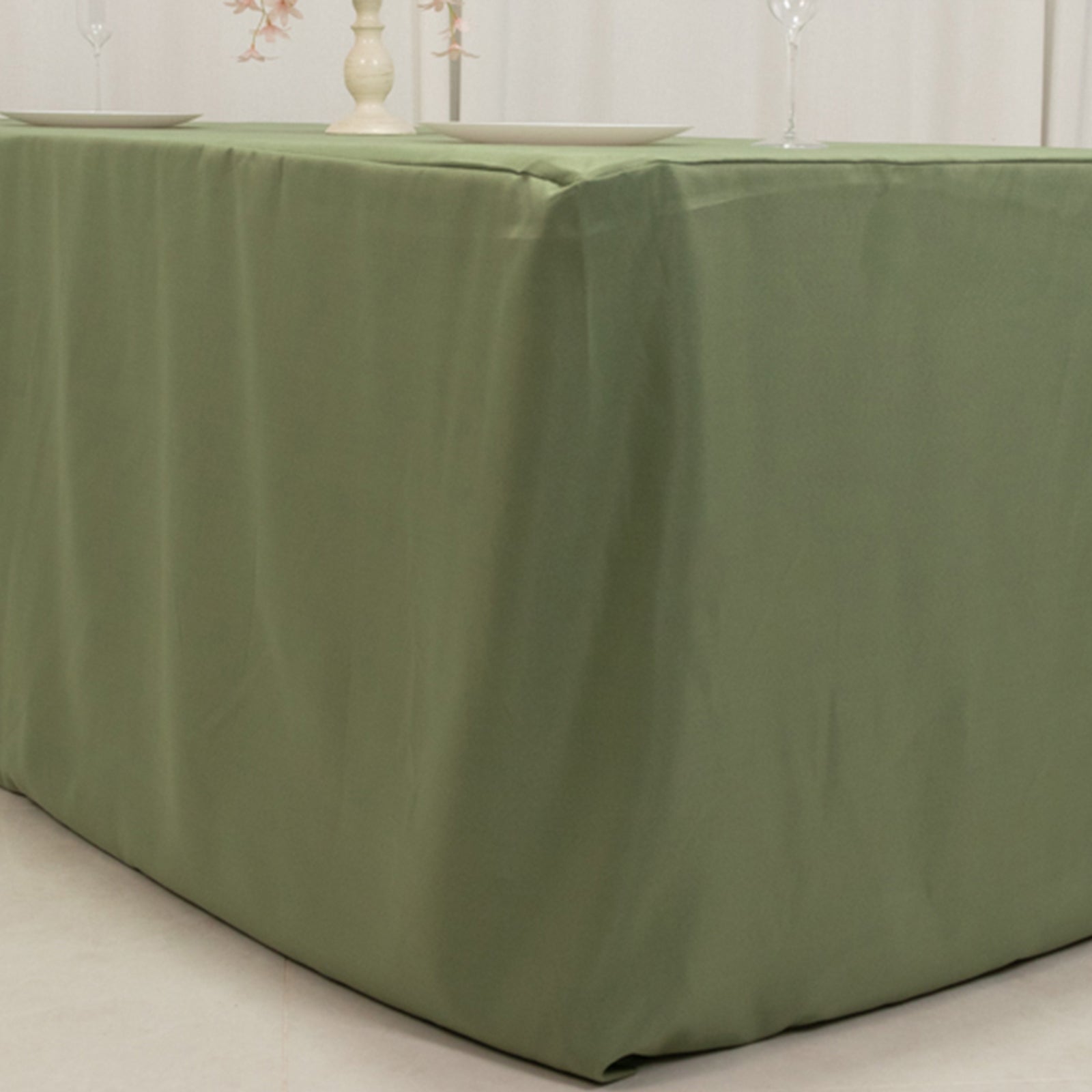 Fitted Polyester 72"x30" Rectangle Tablecloth Dusty Sage Green - Durable Table Cover
