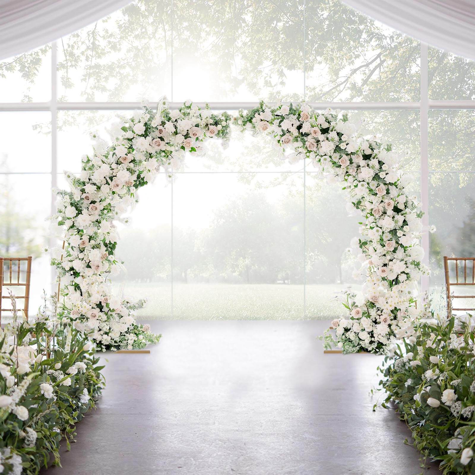 8ft Gold Metal Half Crescent Moon Wedding Arbor Frame, Curved Design Arch Flower Balloon Stand