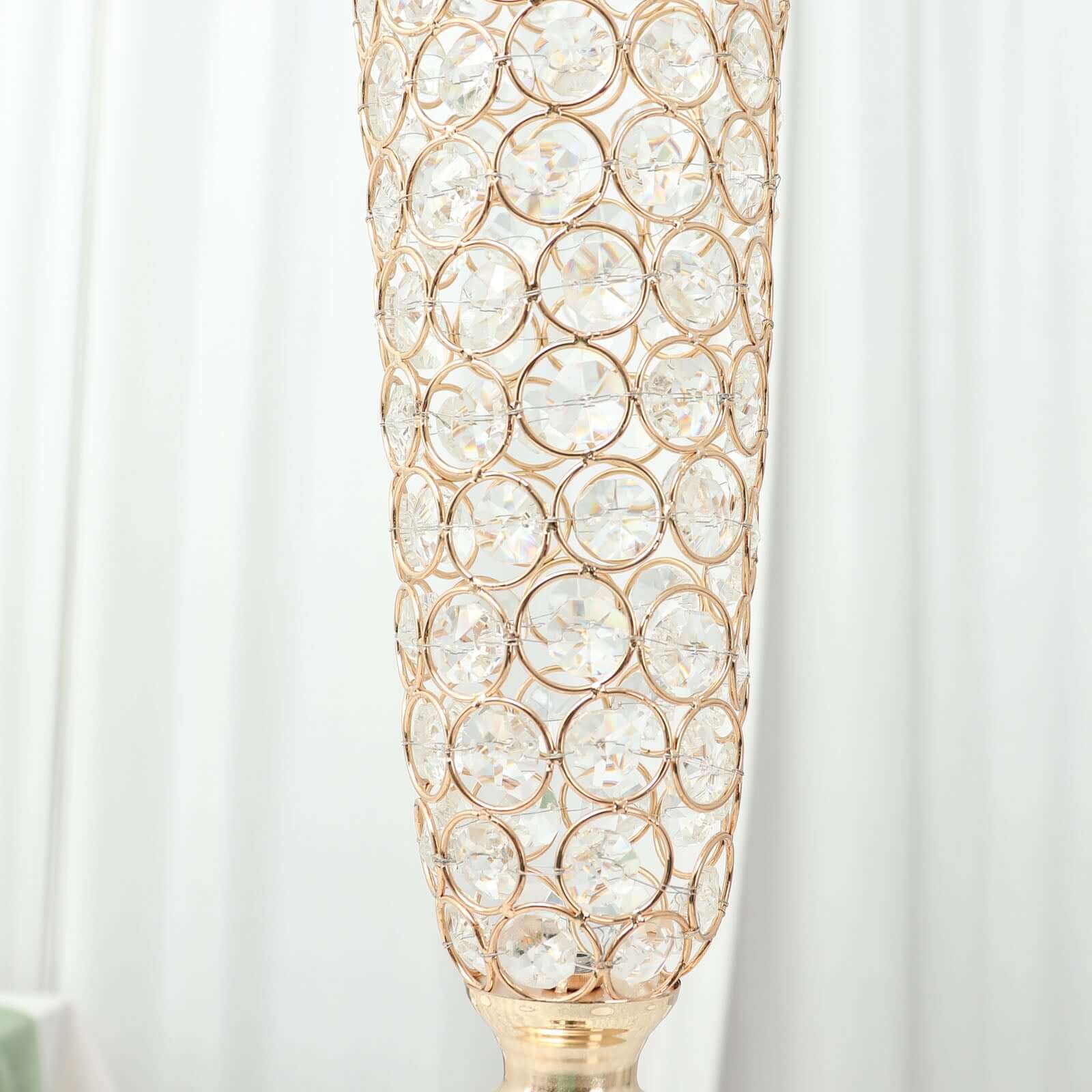 2-Pack Crystal Beaded Trumpet Vase Set Gold - Table Centerpiece for Grand Occasions 40"