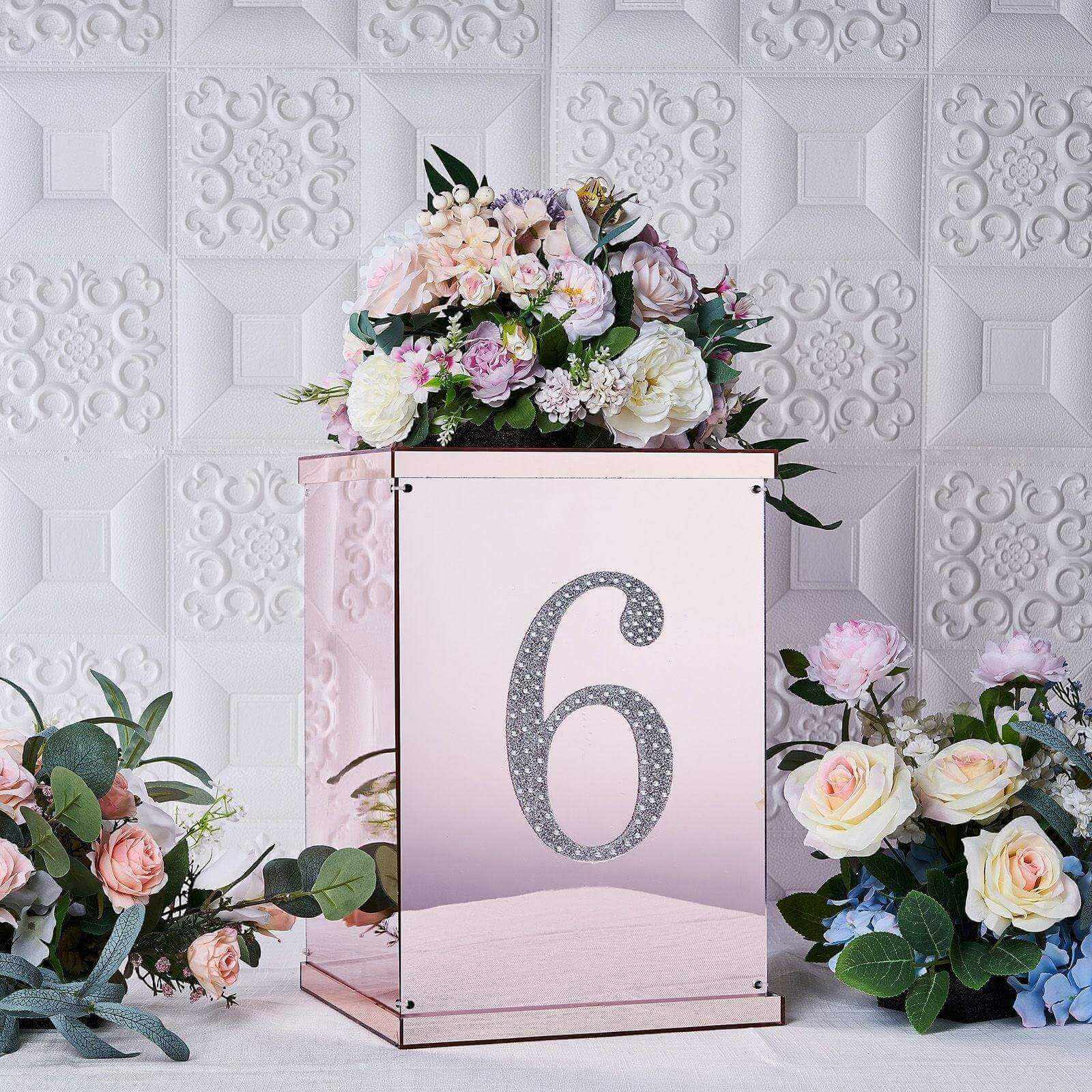 Decorative Rhinestone Number "6" Stickers, Glitter Adhesive Craft Numbers Silver DIY Sparkle Embellishments 8"