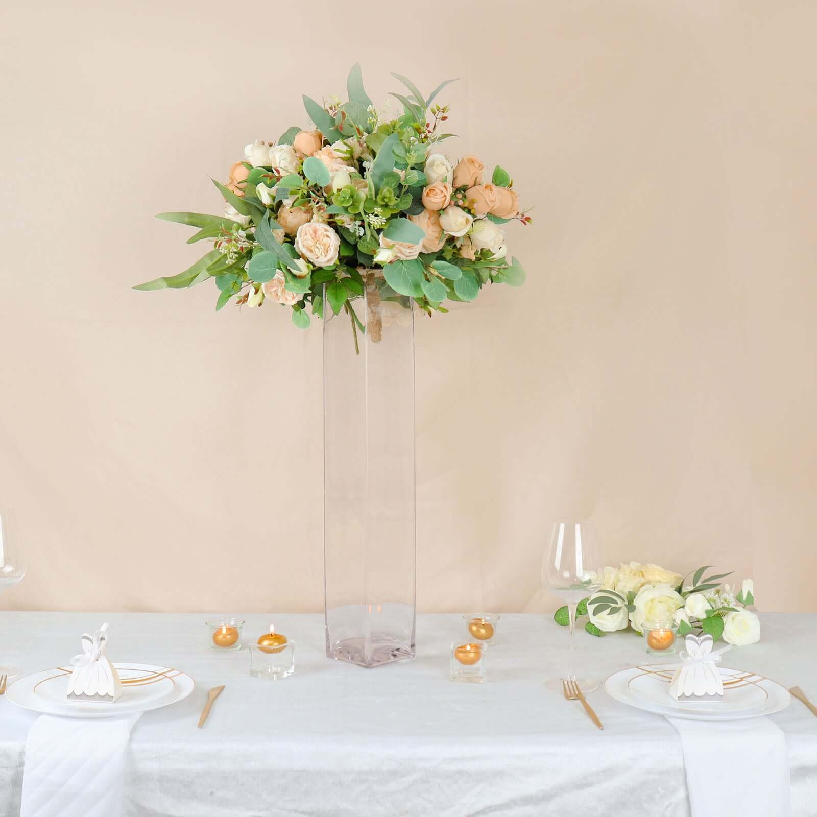 6-Pack Glass Cylinder Vases Square Clear - Durable Heavy Duty Floral Centerpieces for Weddings 24"