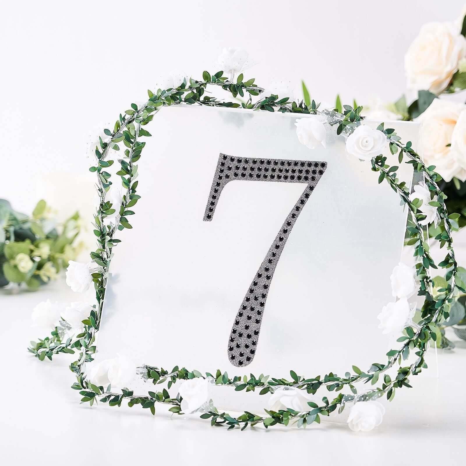 Decorative Rhinestone Number "7" Stickers, Glitter Adhesive Craft Numbers Black DIY Sparkle Embellishments 8"