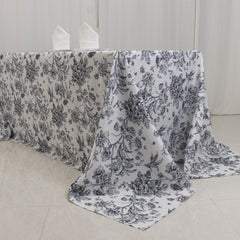 Polyester 90"x132" Rectangle Tablecloth White - Seamless Black French Toile Pattern for Formal Celebrations