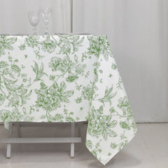 Polyester 70"x70" Square Tablecloth White - Dusty Sage Green French Toile Pattern for Elegant Occasions
