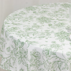 Polyester 90" Round Tablecloth White - Dusty Sage Green French Toile Pattern for Chic Weddings