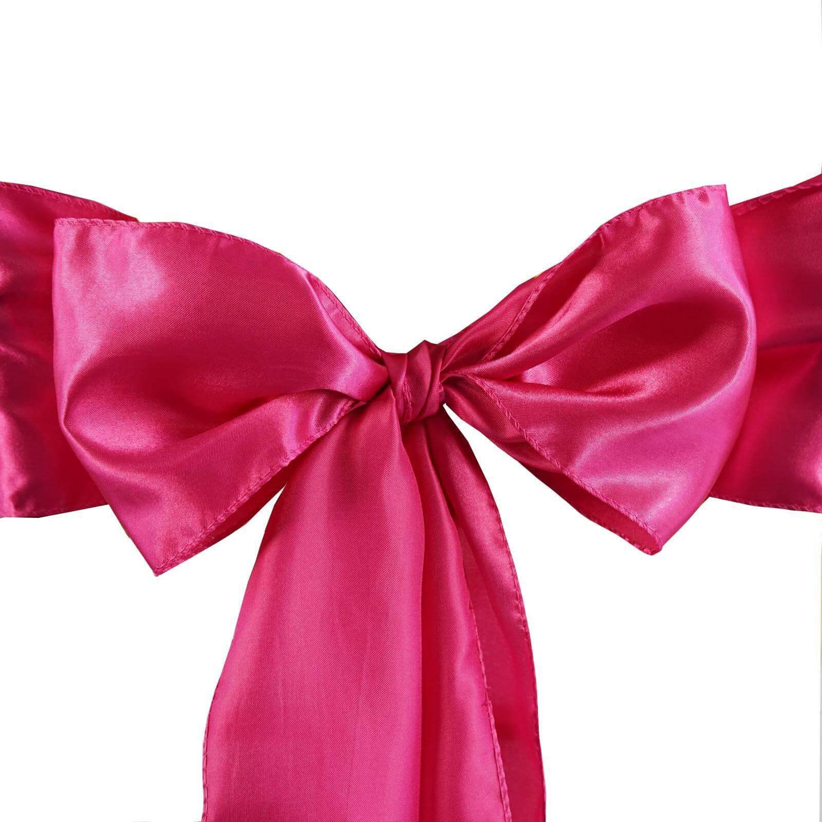 5 Pack Satin Chair Sashes Fuchsia - Durable Chair Bows with Shiny Finish 6"x106"