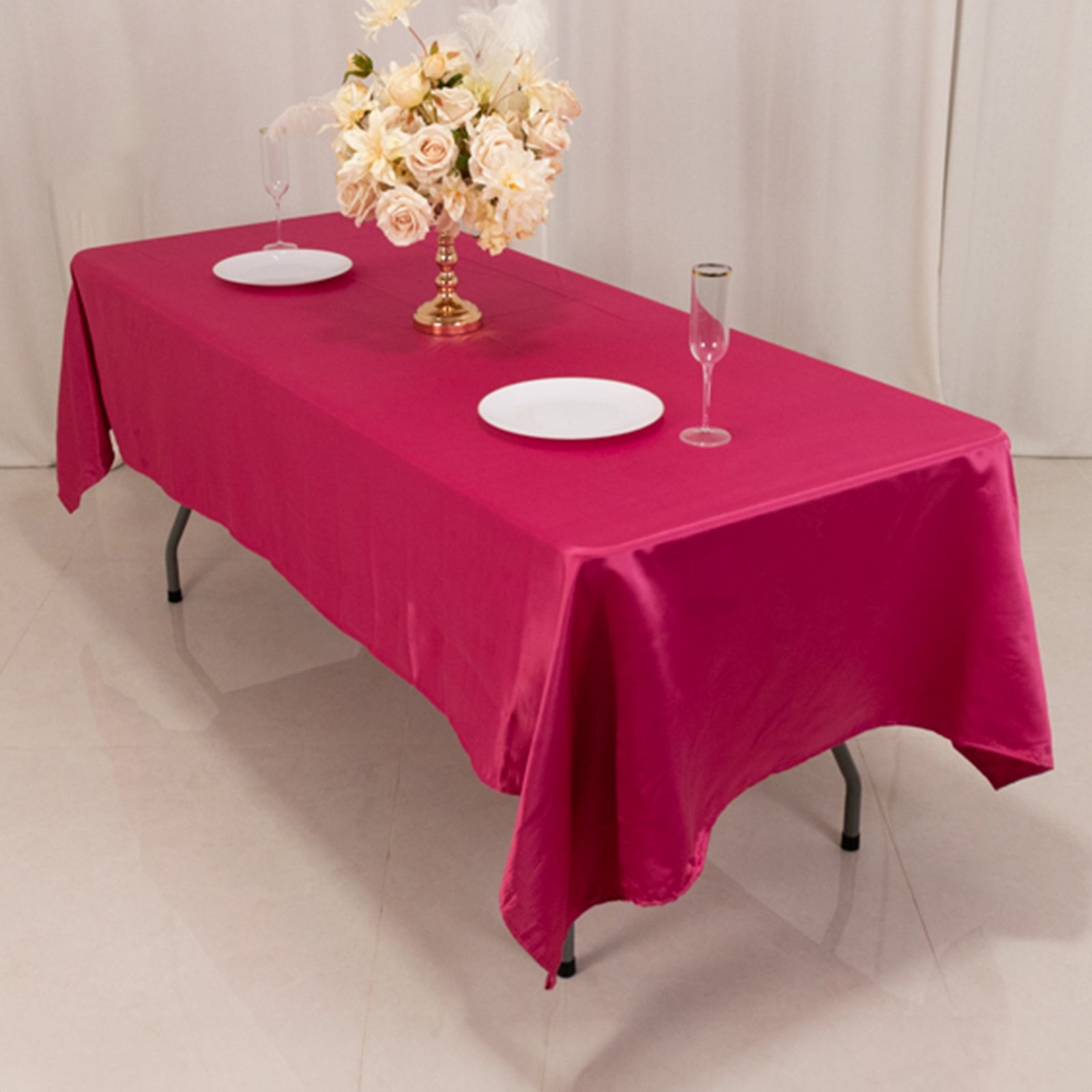 Lamour Satin 60"x102" Rectangle Tablecloth Fuchsia - Durable & Silky Soft Feel Table Cover