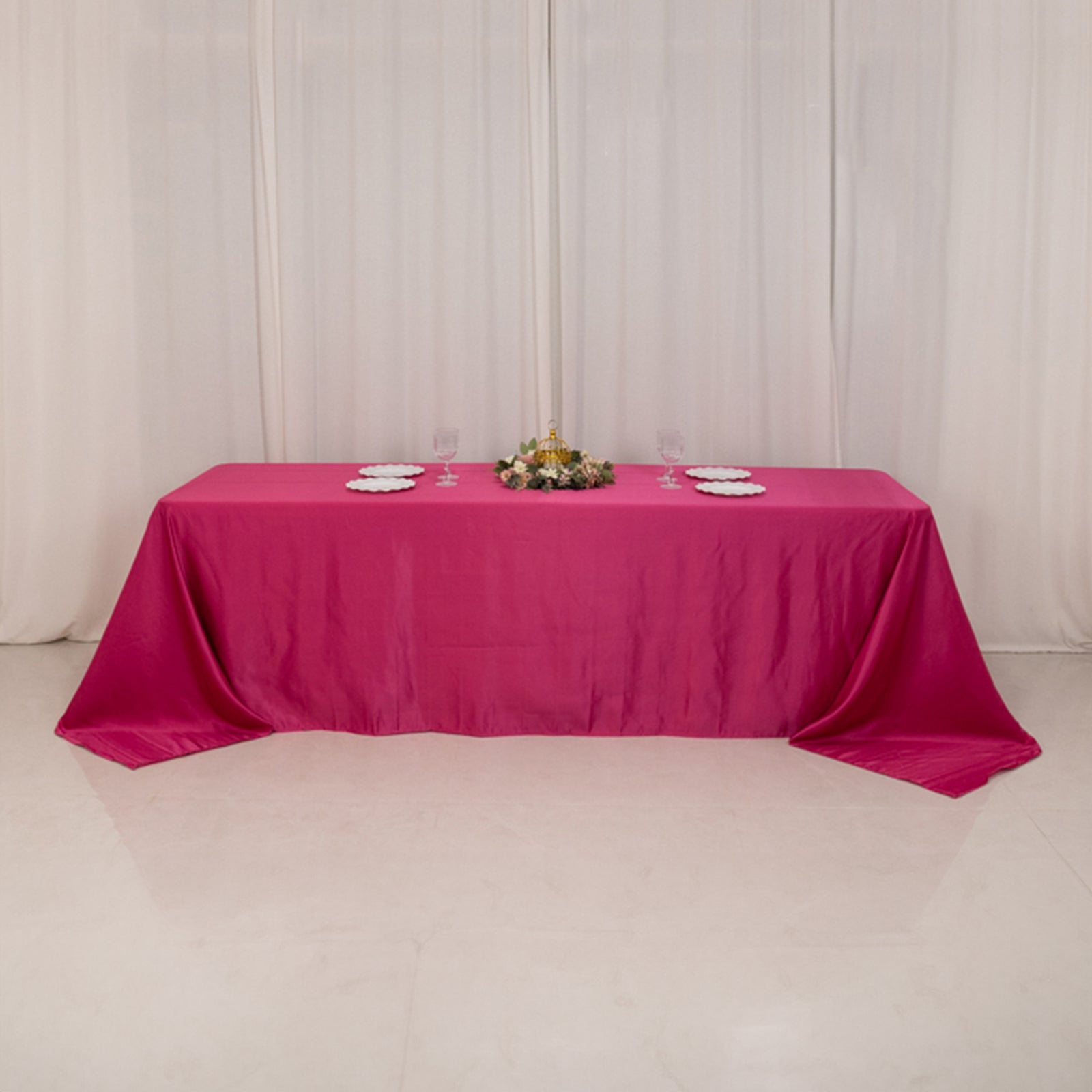Lamour Satin 90"x156" Rectangle Tablecloth Fuchsia - Luxurious, Soft Seamless Table Cover