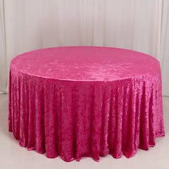 Premium Crushed Velvet 120" Round Tablecloth Fuchsia - Reusable Soft & Stylish Seamless Table Cover