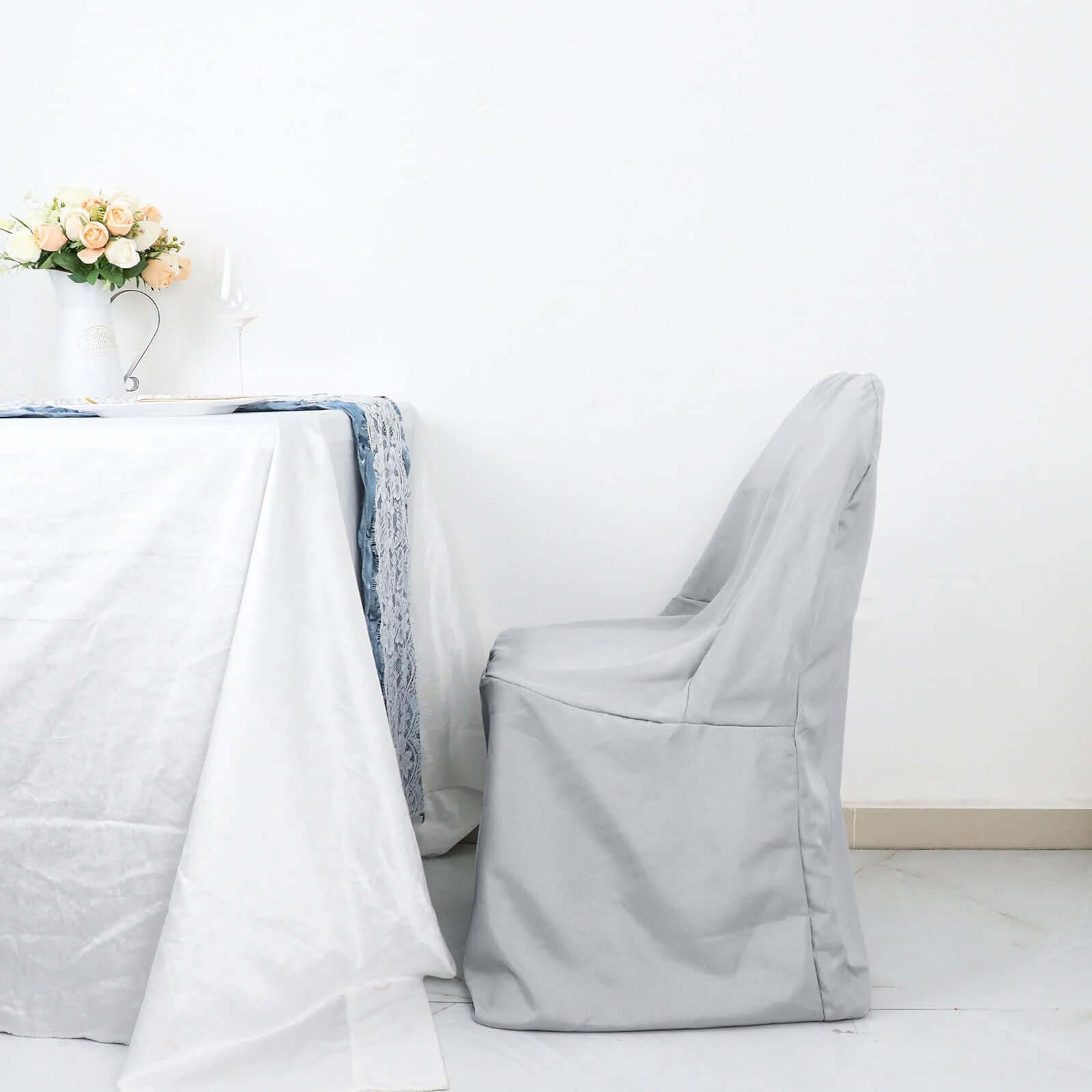 Polyester Slip On Folding Chair Covers Silver - Stain-Resistant Reusable Durable Fabric