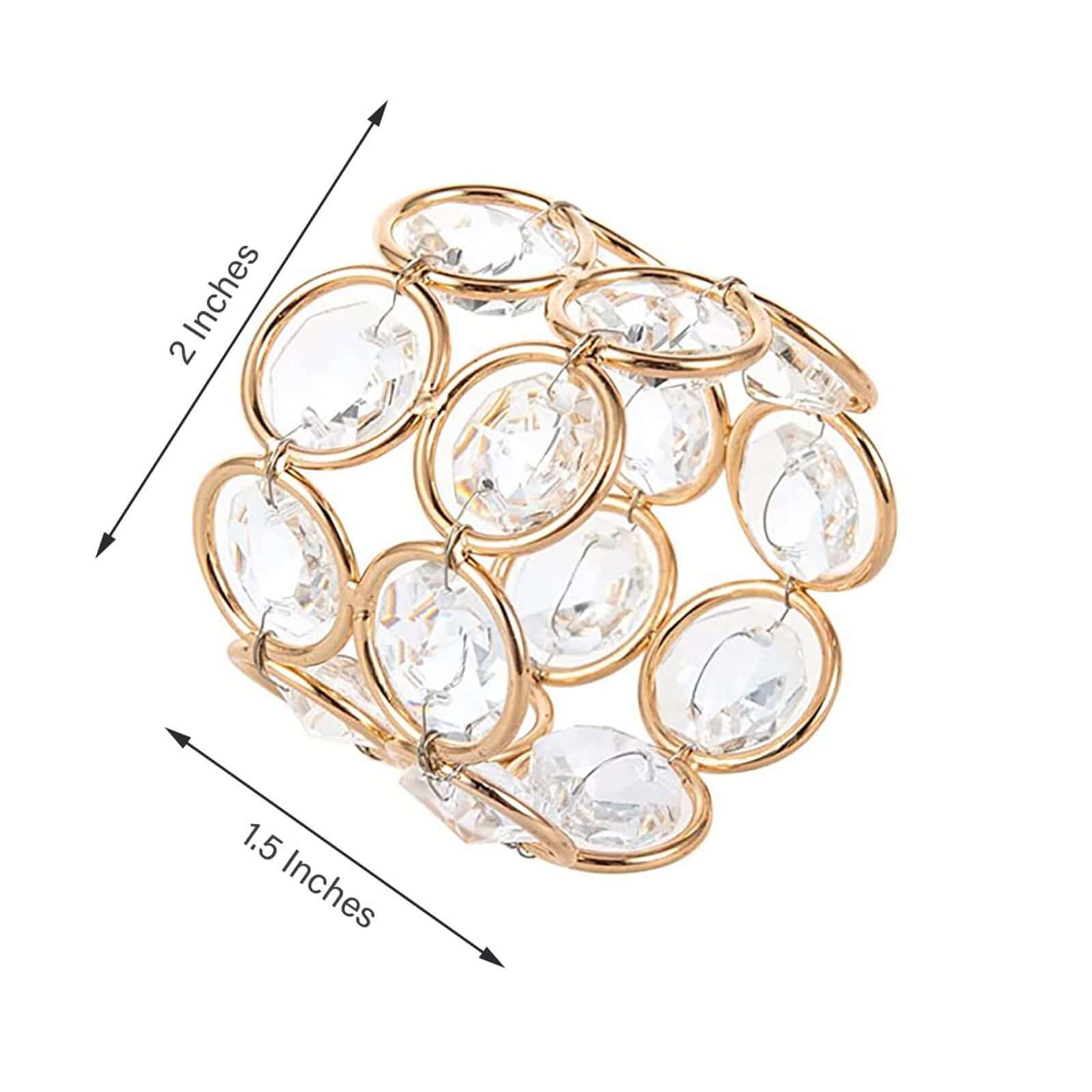 4 Pack Shiny Gold Acrylic Crystal Gem Beaded Napkin Rings