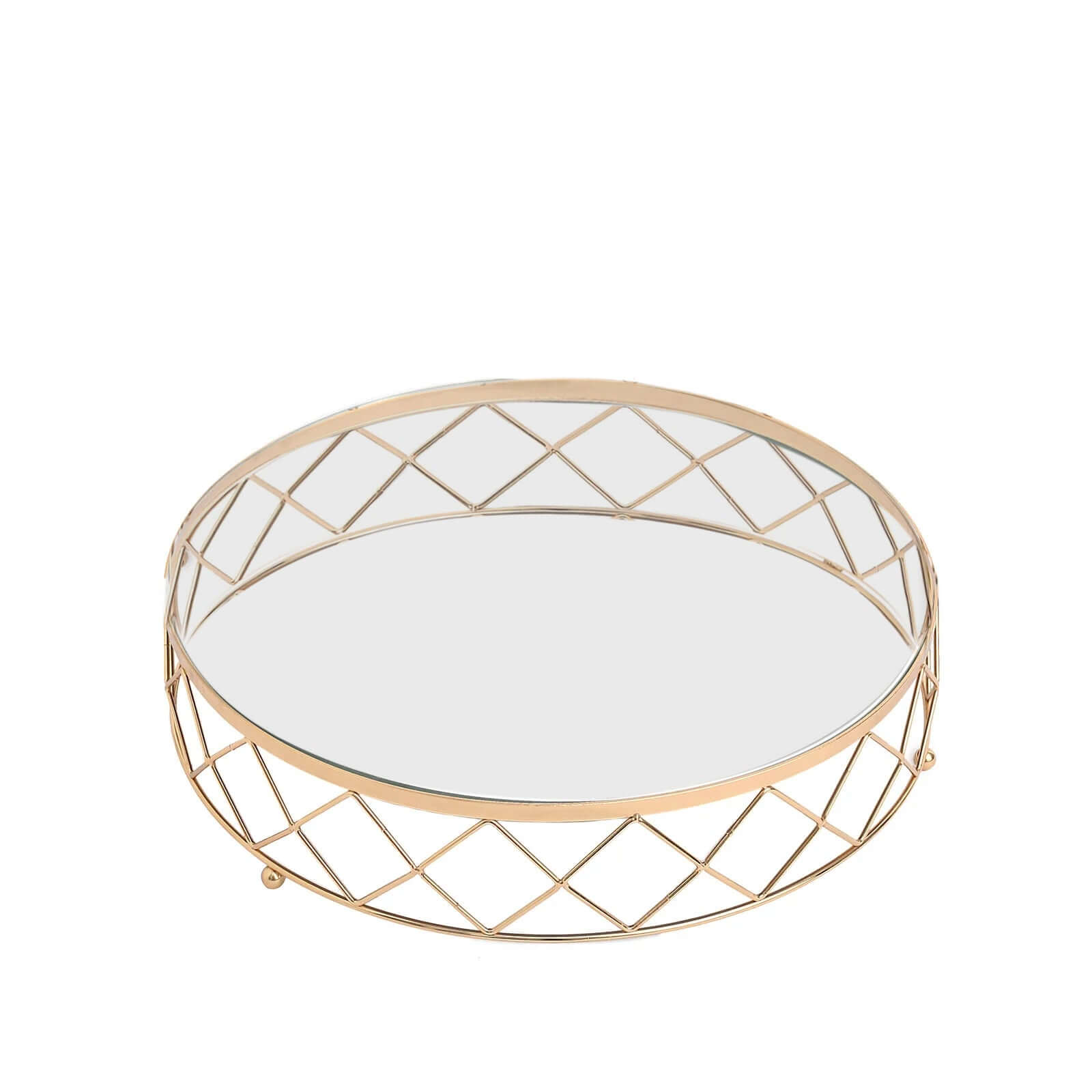 Metal Cake Stand Geometric Diamond Cut Design Gold with Glass Top - Dessert Display Riser 16"
