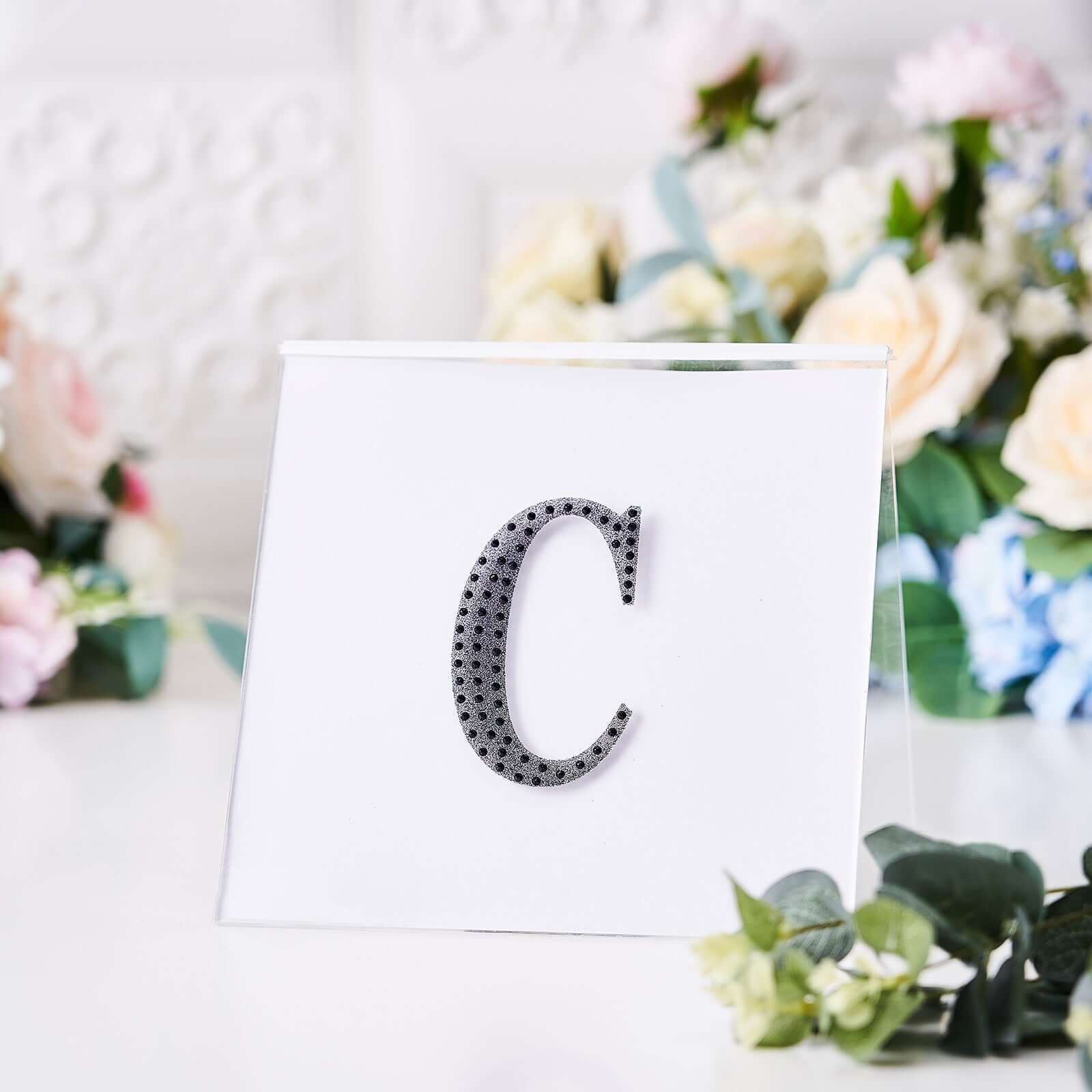 Decorative Rhinestone Alphabet "C" Letter Stickers, Glitter Adhesive Craft Letters Black DIY Sparkle Embellishments 4"