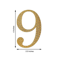 Decorative Rhinestone Number "9" Stickers, Glitter Adhesive Craft Numbers Gold DIY Sparkle Embellishments 4"