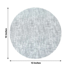 10-Pack Table Placemats Glitter Design Metallic Silver Round - Mesh Polyester Disposable Mats 13"