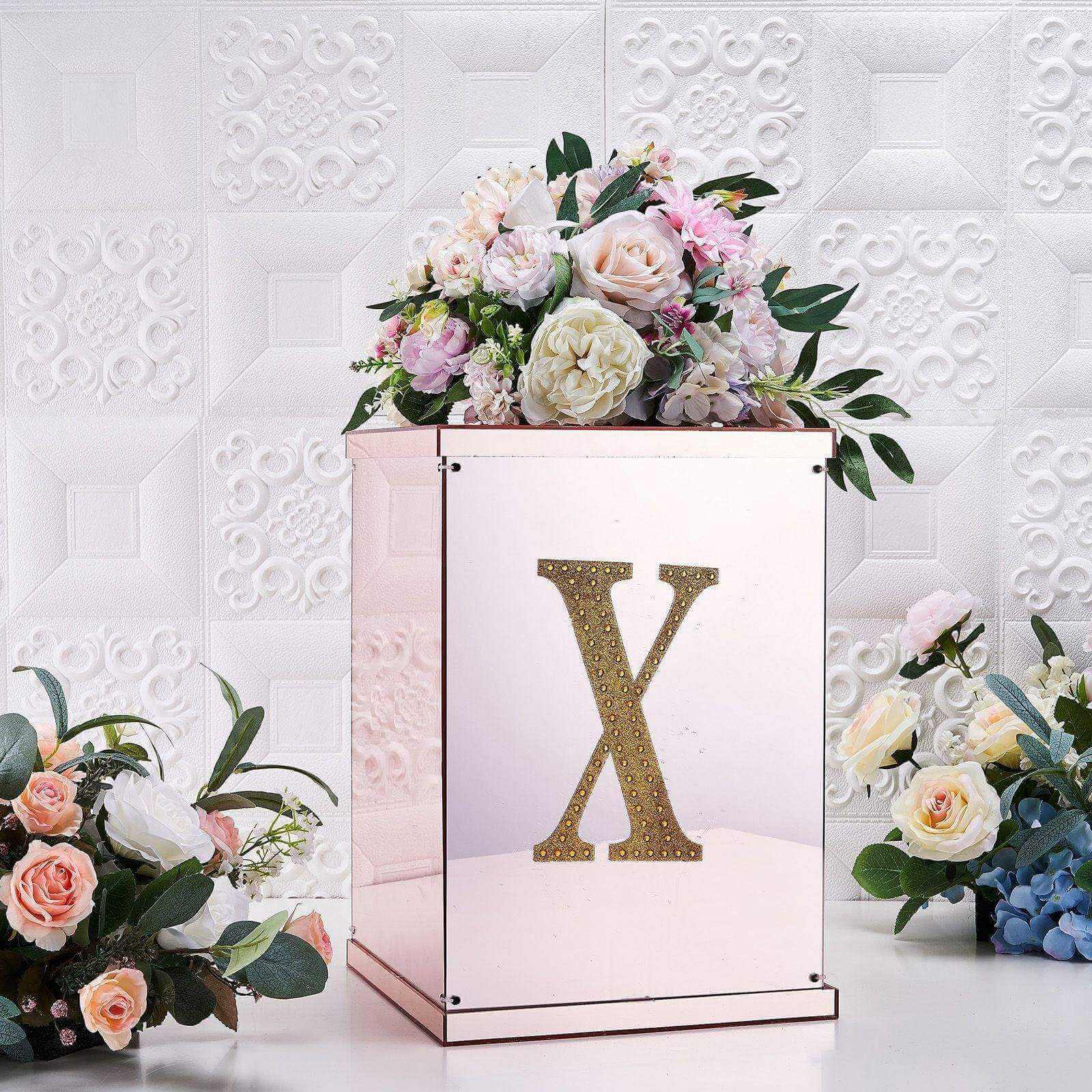 Decorative Rhinestone Alphabet "X" Letter Stickers, Glitter Adhesive Craft Letters Gold DIY Sparkle Embellishments 8"