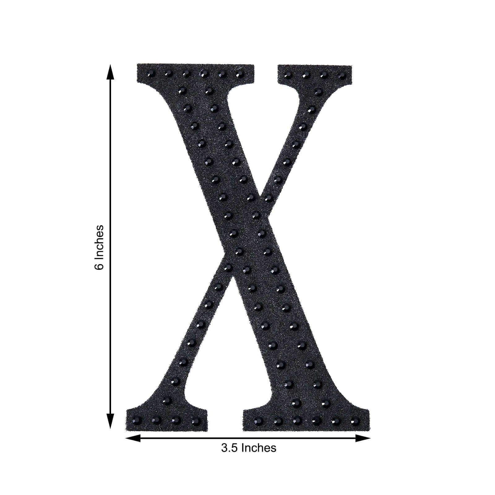 Decorative Rhinestone Alphabet "X" Letter Stickers, Glitter Adhesive Craft Letters Black DIY Sparkle Embellishments 6"