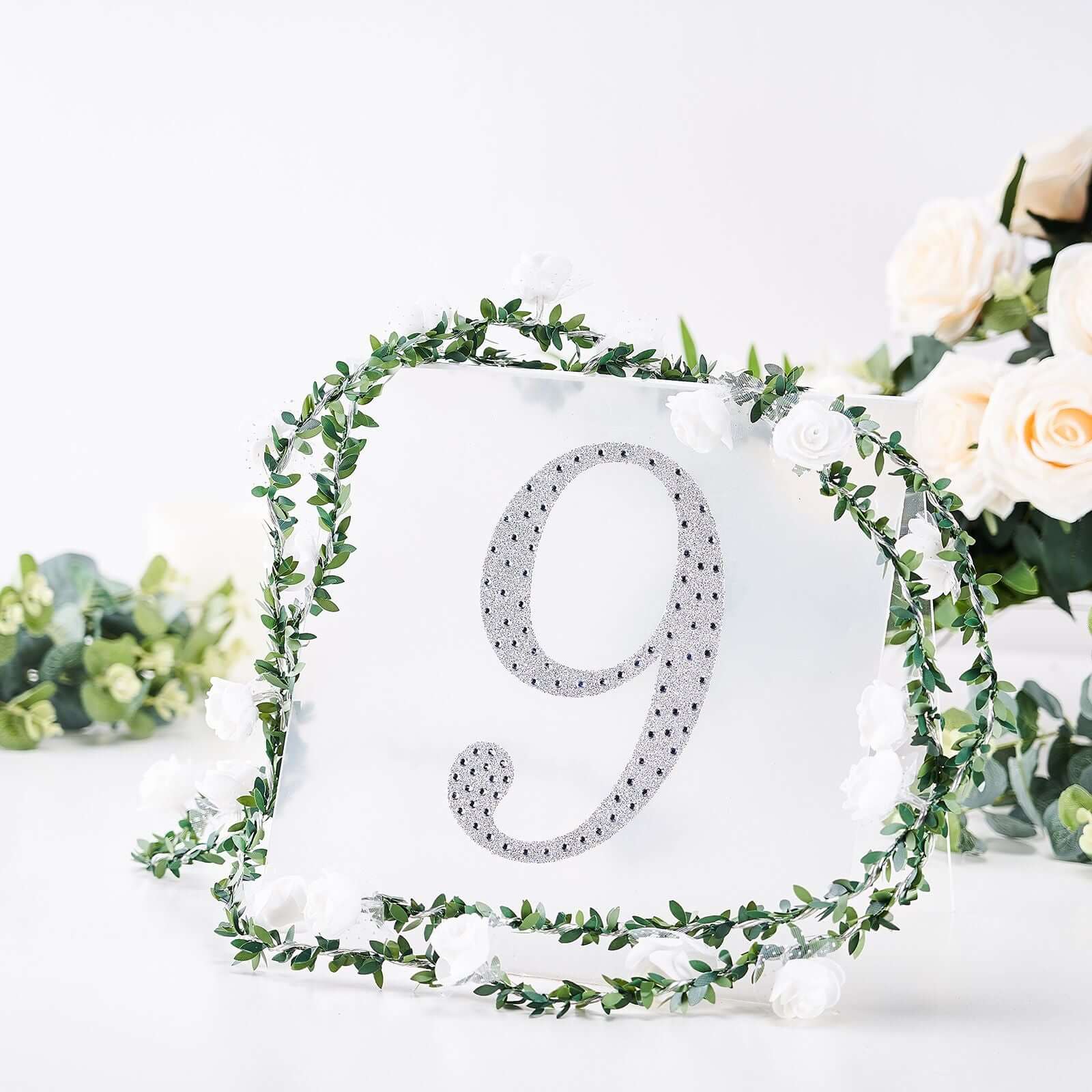 Decorative Rhinestone Number "9" Stickers, Glitter Adhesive Craft Numbers Silver DIY Sparkle Embellishments 8"