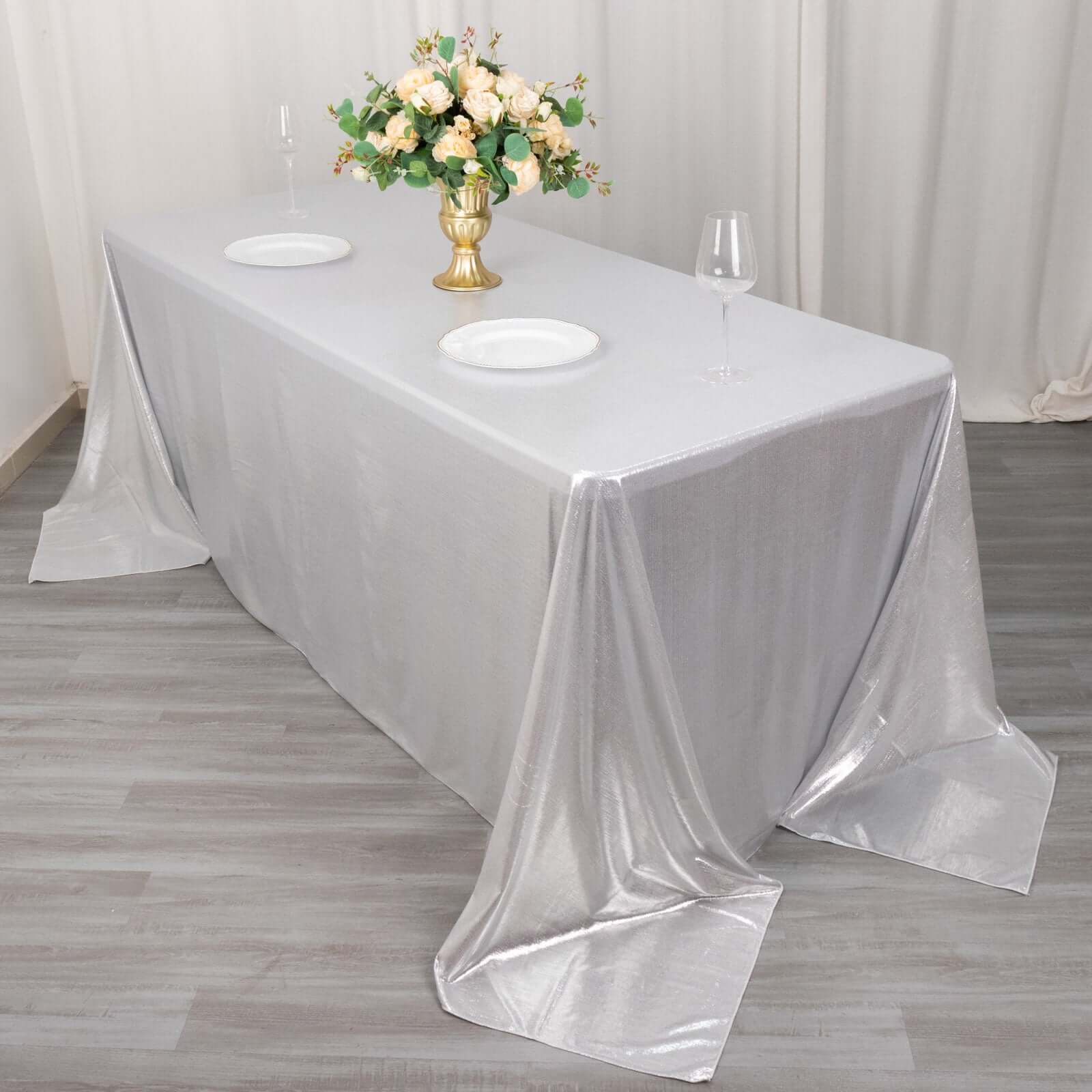 Sequin Dots Polyester 90"x132" Rectangle Tablecloth Shimmering Silver - Seamless, Glittering & Wrinkle Free Table Cover