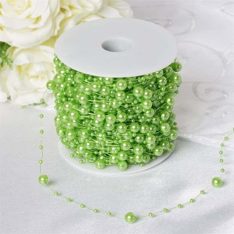 20.5 Yards 9mm 3mm Glossy Tea Green Faux Craft Pearl String Beads