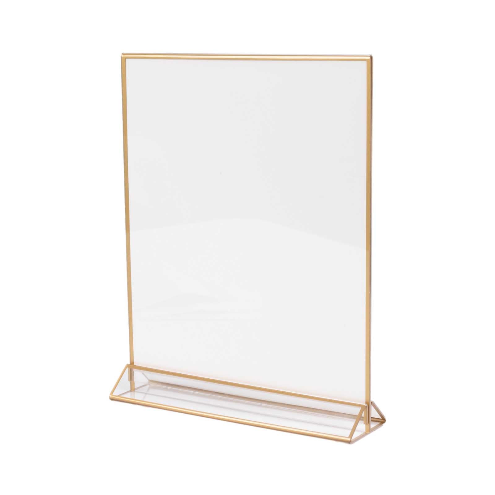 6-Pack Gold Acrylic Rectangular Frame Sign Holders Clear Double-Sided Display with White Cardboard - Suitable for Banquets 9"x11"