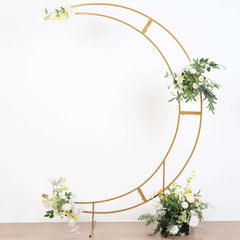 7.5ft Gold Metal Half Crescent Moon Wedding Arbor Frame, Curved Design Arch Flower Balloon Stand