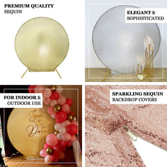 7.5ft Champagne Sparkle Sequin Round Wedding Arch Cover, Shiny Shimmer Photo Backdrop Stand Cover, 2-Sided Custom Fit