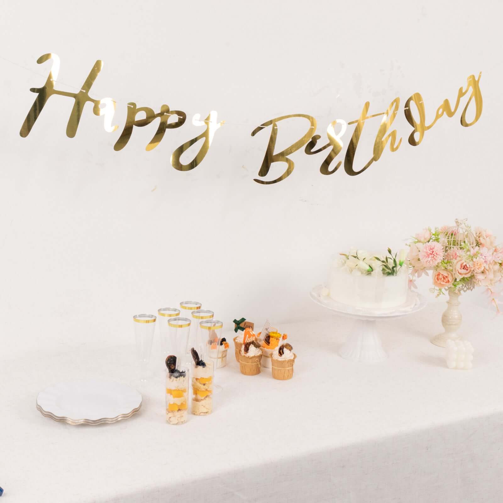10ft Pre-Strung Metallic Gold Foil "Happy Birthday" Banner, Party Photo Backdrop Hanging Garland - 250 GSM