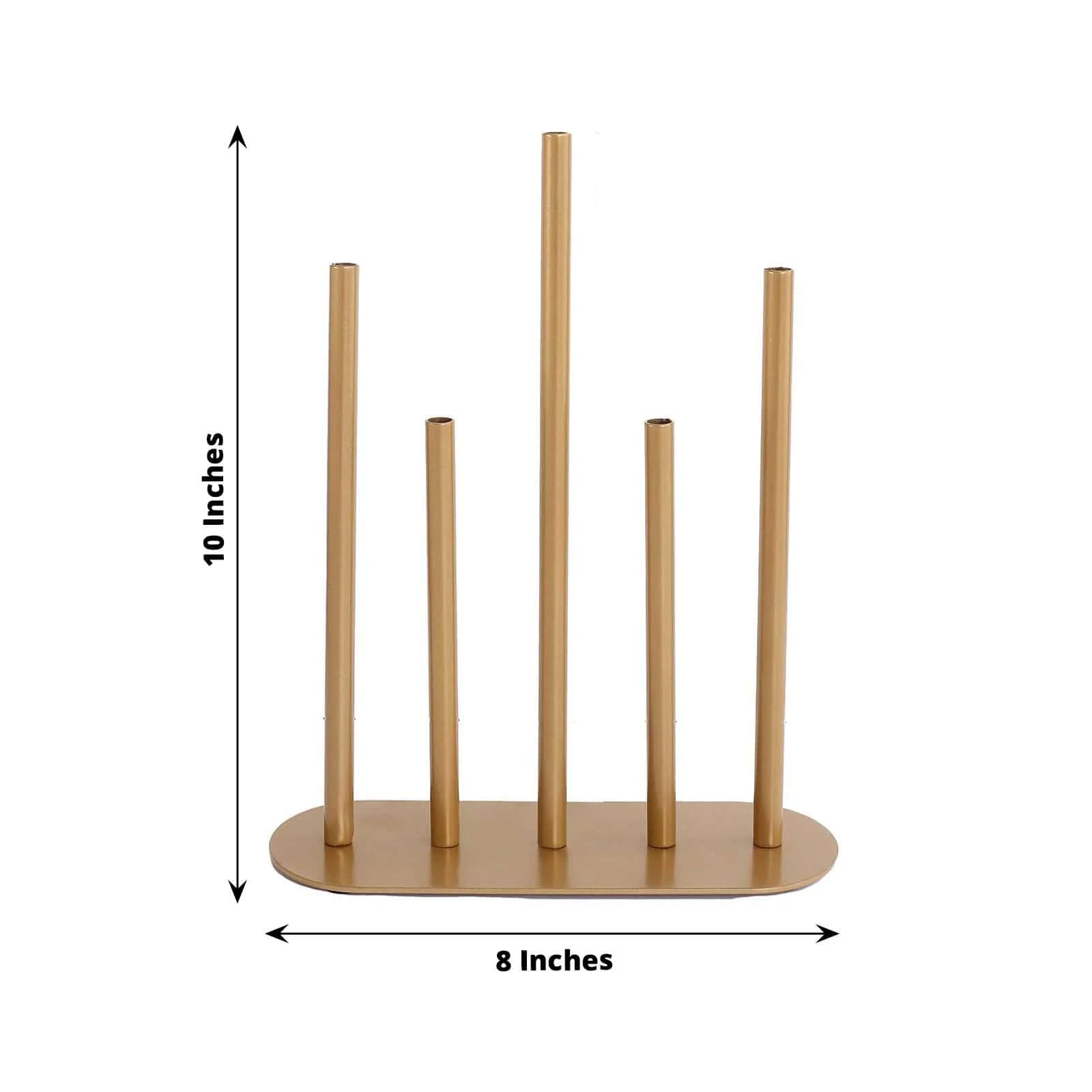 Bud Vase Gold Metal Minimalist Design with 5-Tubes - Single Stem Flower Centerpiece 10"