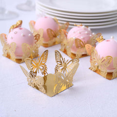 50-Pack Mini Paper Truffle Cup Liners Butterfly Square Design Metallic Gold - 225GSM Cupcake Tray Wrappers 4"