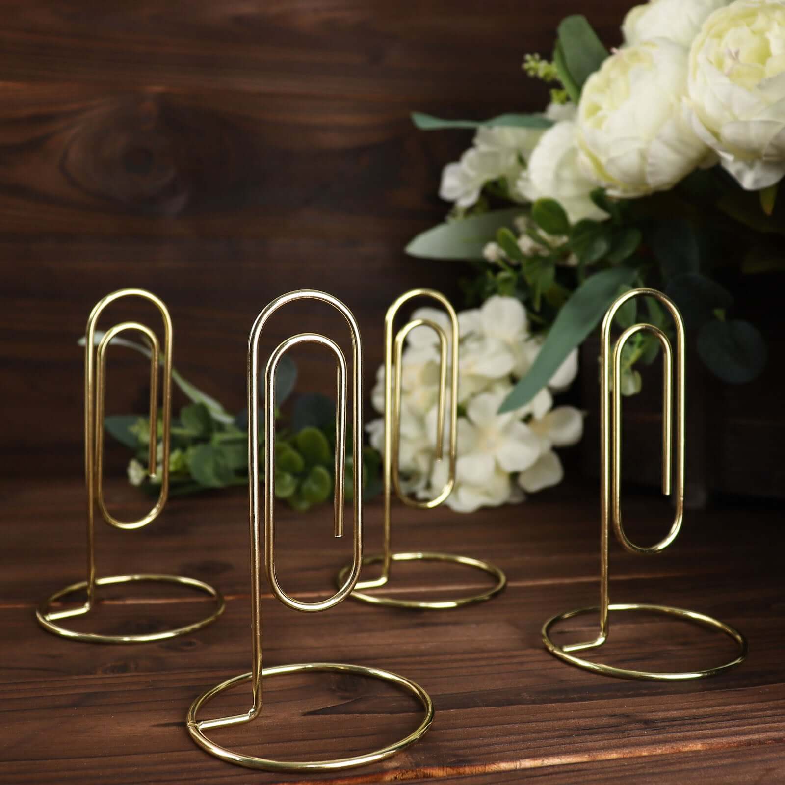 5-Pack Metal Card Holder Stands Paperclip Design Gold - Table Number Stands and Wedding Menu Clips 5"