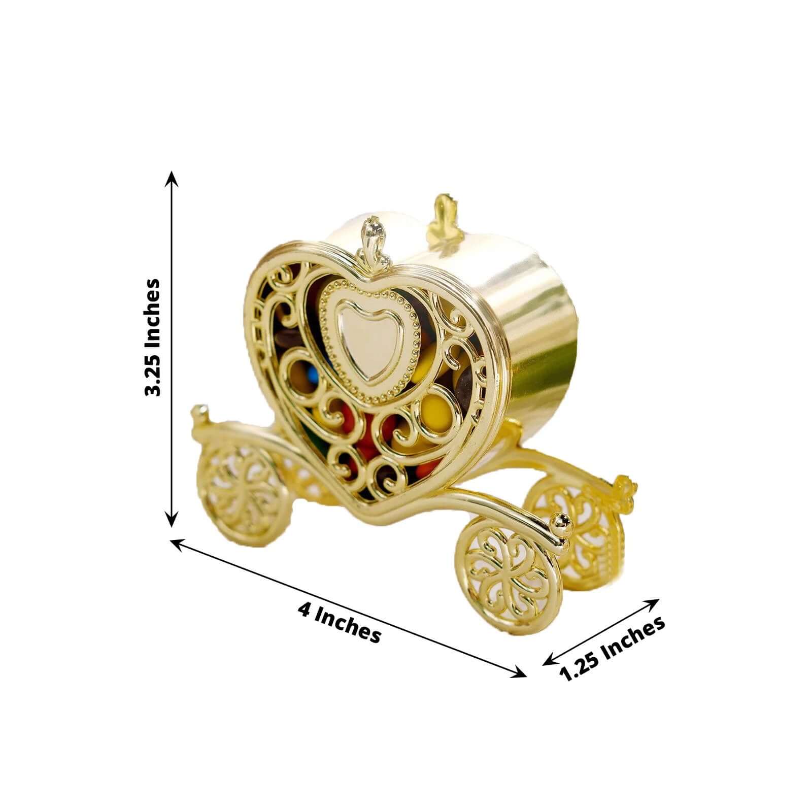 12 Pack 4" Gold Princess Heart Carriage Treats Party Favor Boxes, Candy Container Gift Boxes