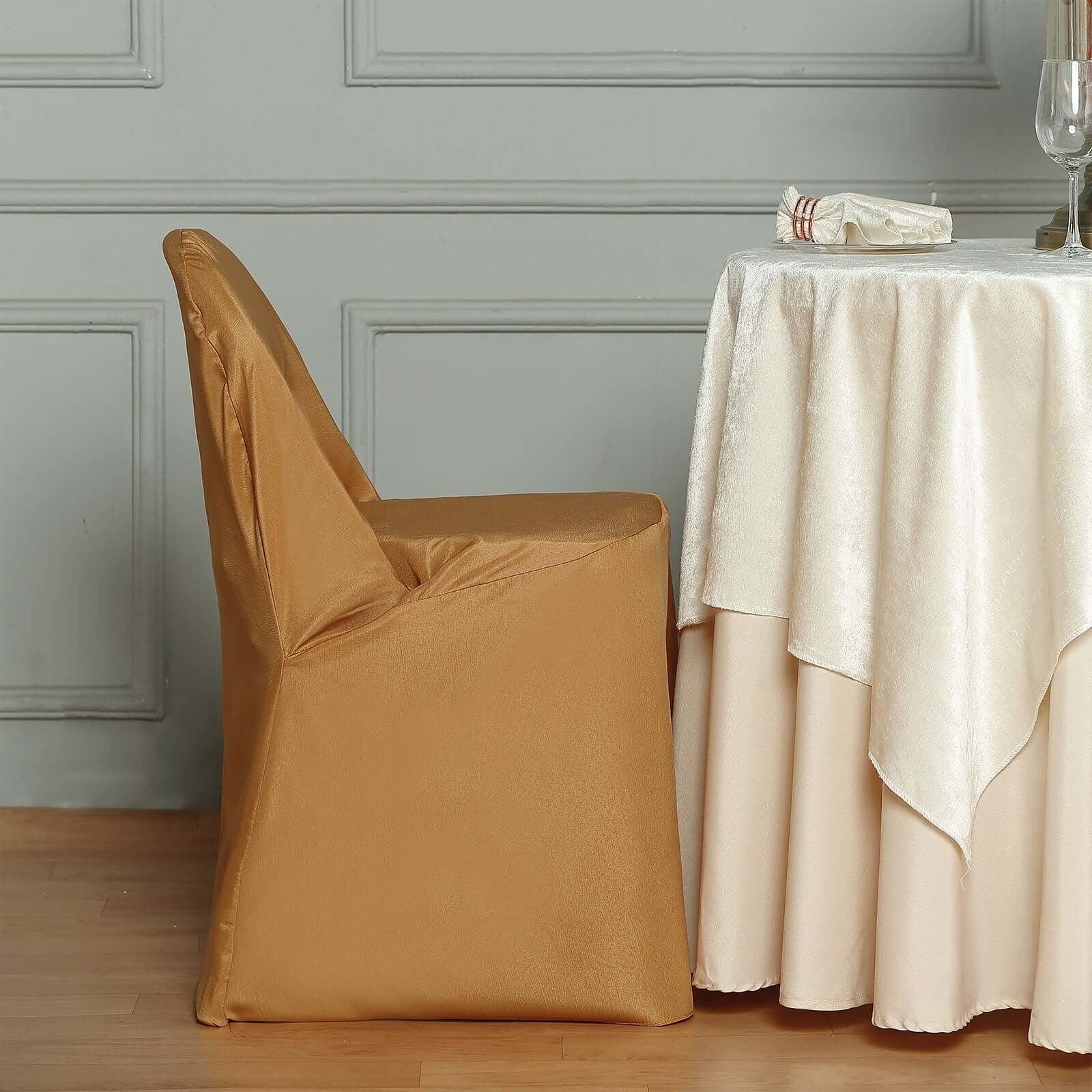 Polyester Slip On Banquet Chair Covers Gold - Stain-Resistant Reusable Durable Fabric