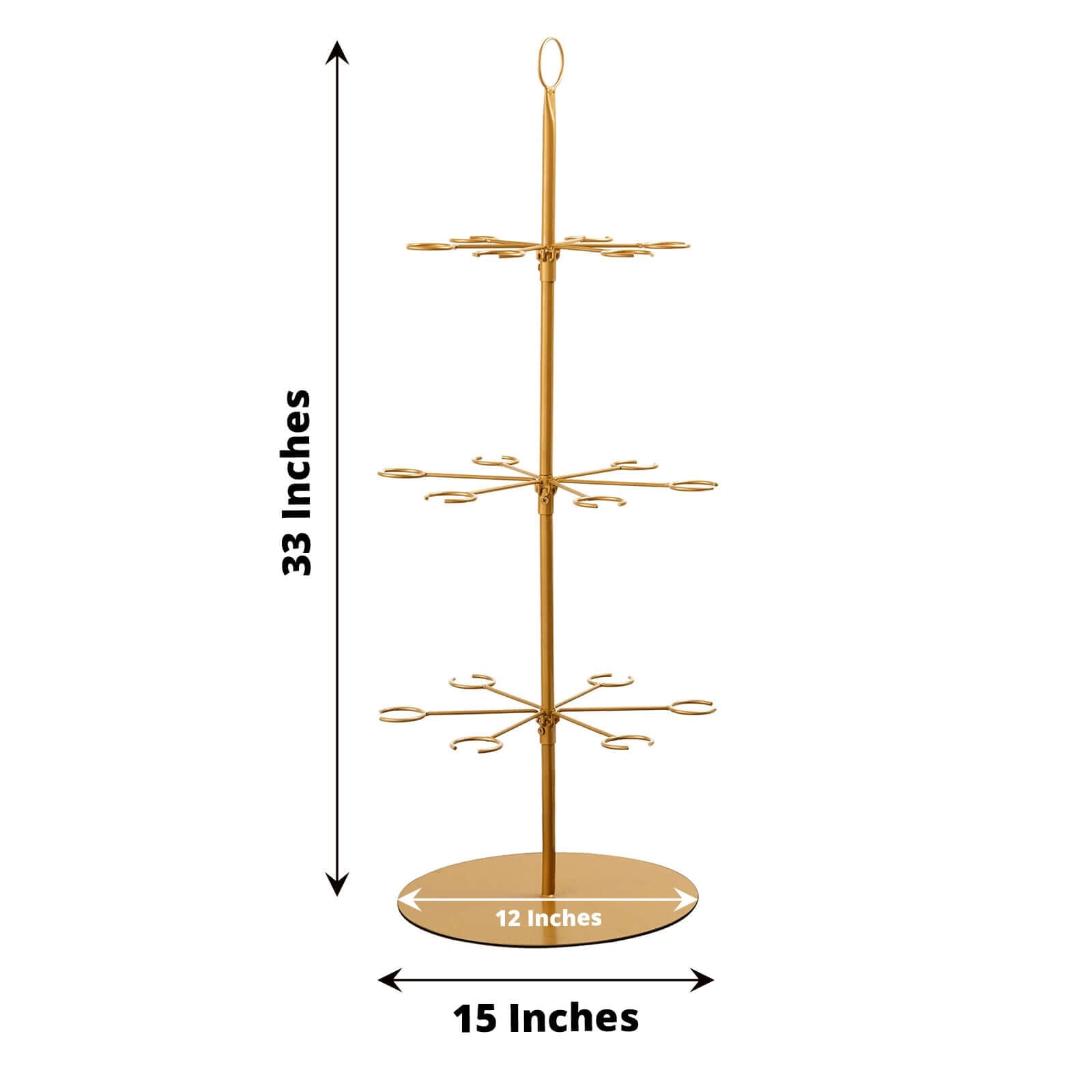3-Tier Champagne Glass Holder Tower Gold - Modern Metal Flute Display Rack Cocktail Tree Stand for Professional & Home Use 33"
