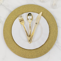 6-Pack Acrylic Plastic Round Charger Plates 13" in Gold with Dust Free Glitter Finish, Decorative Dinner Party Charger Tableware